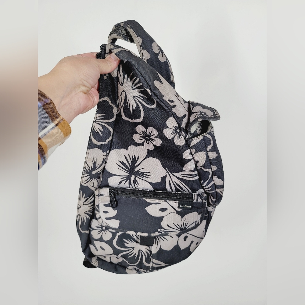 LL Bean Tropical Floral Black and White Backpack